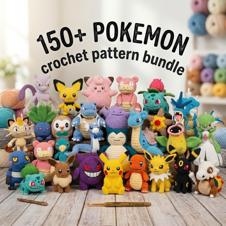 150+ Pokemon Crochet PDF - Pikachu, Charmander, Squirtle & Bulbasaur + More - Instant Digital Download image 3
