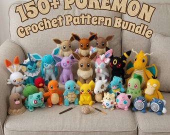 Mais de 150 PDFs de crochê de Pokémon - Pikachu, Charmander, Squirtle, Bulbasaur e muito mais - Download digital instantâneo