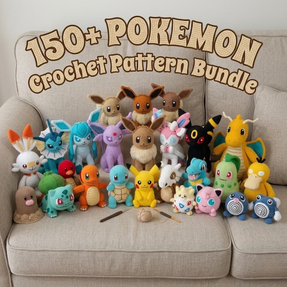 150+ Pokemon Crochet PDF - Pikachu, Charmander, Squirtle & Bulbasaur + More - Instant Digital Download
