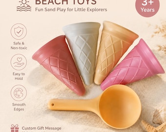 Juego de juguetes de helado de nieve para niños en la playa, herramientas de juego de arena de imitación con cono, pala y vaso, kit de modelado de arcilla para hacer tú mismo, regalo de verano para niños pequeños.
