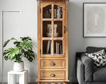 Rustic Wooden Storage Cabinet, Tall Narrow Farmhouse Organizer