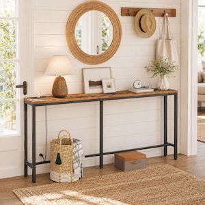 Long Console Table with Outlet | 70.9" Farmhouse Sofa Table with Charging Station | Industrial Behind Couch Entryway Table I gift for her