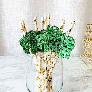 Tropical Bachelorette Party Decorations, Palm Leaf straw decor, Gold Last splash tablescapes, Monstera Leaf Pool party supplies accessories