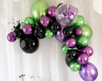 Purple and Green Birthday party Balloon Garland decorations decor kit Birthday, Boo Adult Halloween Kid Parties supplies accessories arch