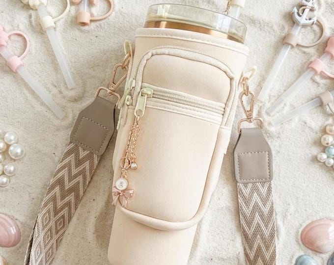40oz Tumbler Carrier: Adjustable Strap, Zipper Pocket