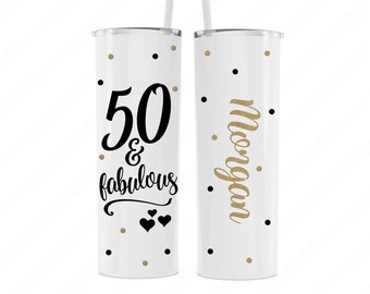 Personalized 50th birthday travel gifts for women, 50 and Fabulous travel mug tumbler name, 50th birthday gift, 50th birthday gift for her