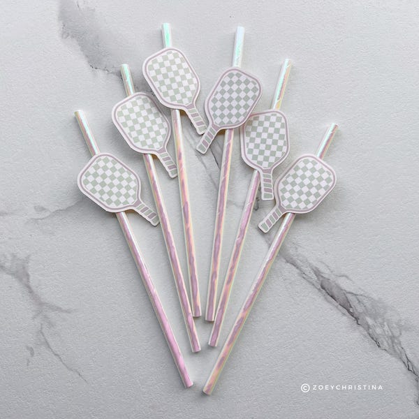 Pickleball Party Straws: Glitter Paddle & Ball Drink Stirrers - Set of 6
