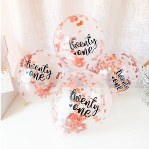 21st Birthday Rose Gold Confetti balloon bouquet, Single Twenty one balloon party decorations for her, Cheers to 21 years Girl birthday 2003