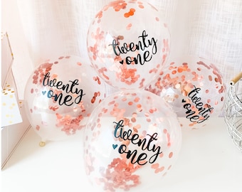 21st Birthday Balloons: Rose Gold Confetti, Twenty One Party Decor
