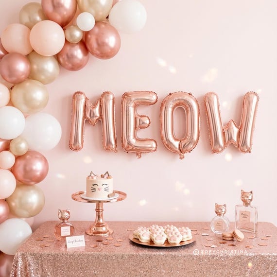 Kitten Cat Birthday Party Decor: MEOW Balloon Banner