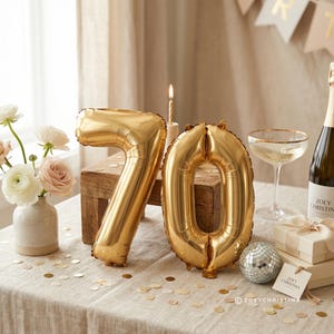 70th Birthday Balloons: Gold Party Decor, Photo Prop