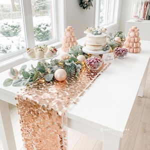 Rose Gold Sequin Table Runner: Bridal Shower, Birthday Party, Bachelorette, Glam Table Setting