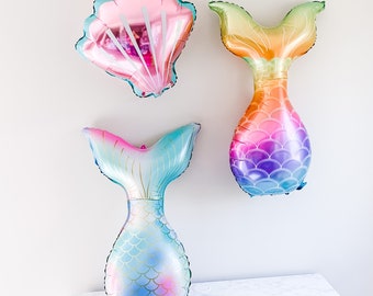 Mermaid tail birthday party balloon decor supplies accessories, mermaid baby shower favors decorations sign banner Bridal shower