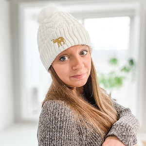 Elephant lover Christmas gift for women, Elephant Student School supplies accessories for her, Winter hat with gold elephant Birthday