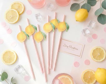 Lemon Paper Straws: Baby Shower & Graduation Party Decorations