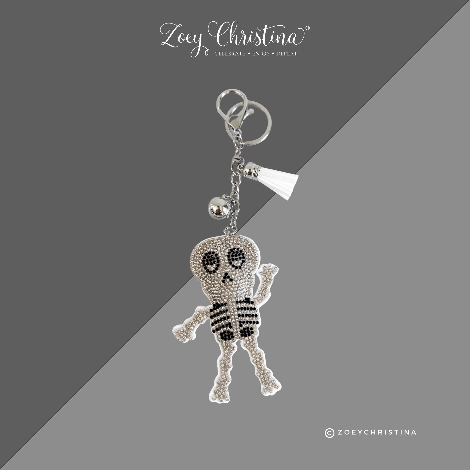 Rhinestone Skeleton Keychain: Spooky Halloween Charm for Health