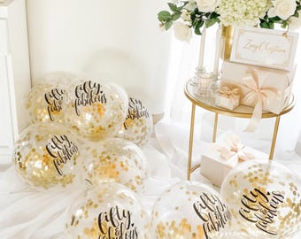 50th Birthday Rose Gold Confetti balloon bouquet, Single fifty and fabulous balloon party decorations for her Cheers to 50 years bday