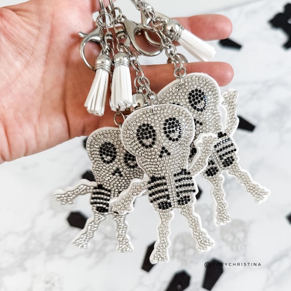 Rhinestone Skeleton Keychain: Spooky Halloween Charm for Health
