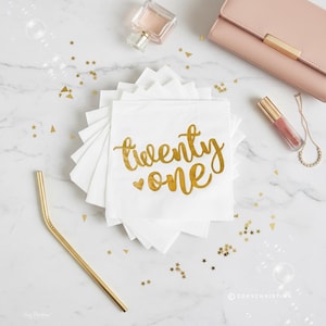 21st Birthday Napkins: Gold Foil Party Decor, Twenty One Celebration (20 Pack)
