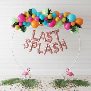 Last Splash Bachelorette Party Balloon Arch: Tropical Palm Leaf Decor