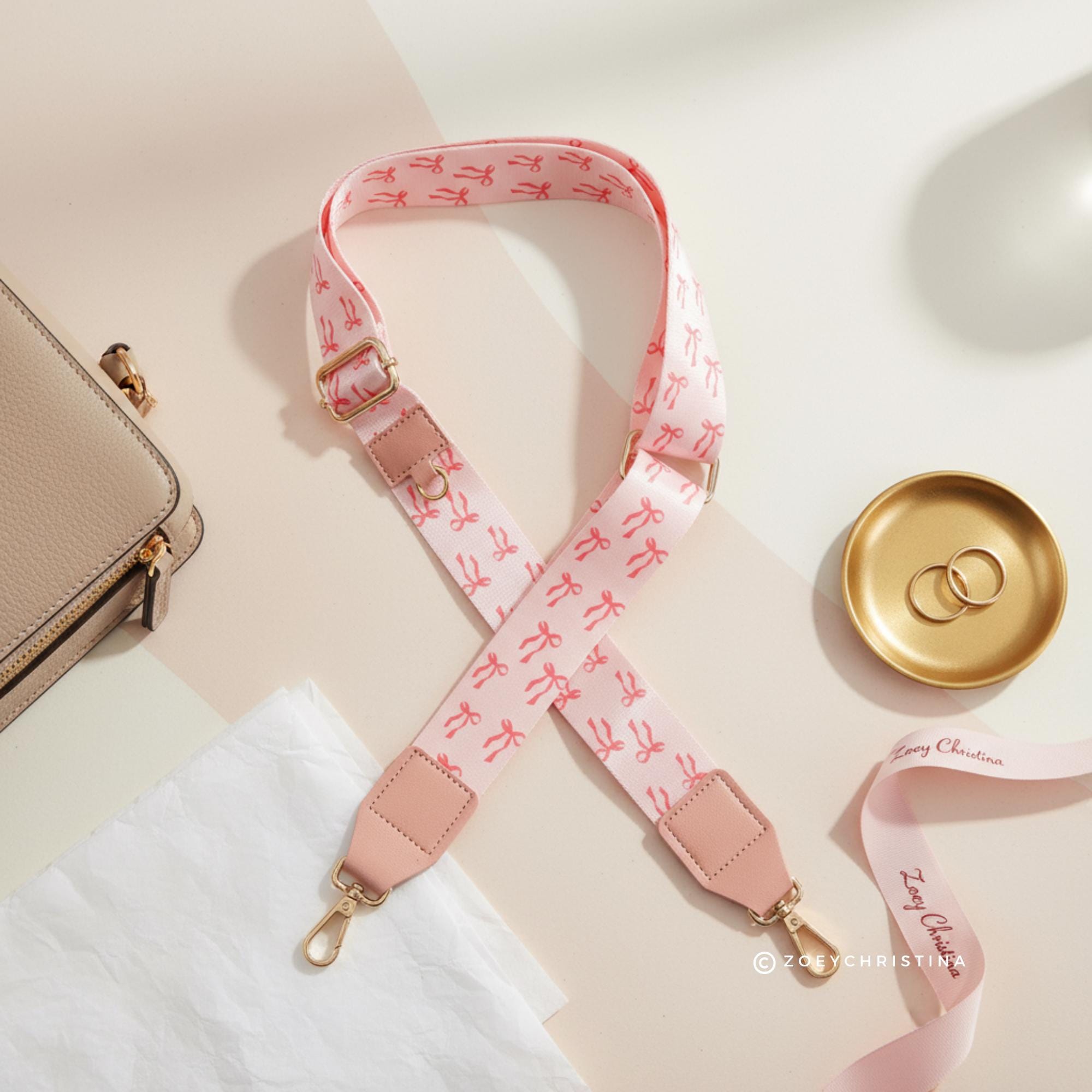 Pink Bow Bag Strap – Adjustable Ribbon Purse Strap, Crossbody