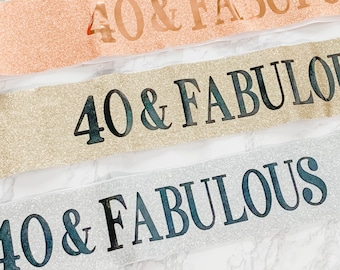 40th Birthday Rose Gold shimmer glitter sash, 40 and fabulous party decorations for her women, Cheers to 40 years Women birthday