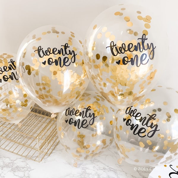 21st Birthday Rose Gold Confetti balloon bouquet, Single Twenty one balloon party decorations for her, Cheers to 21 years Girl birthday 2003