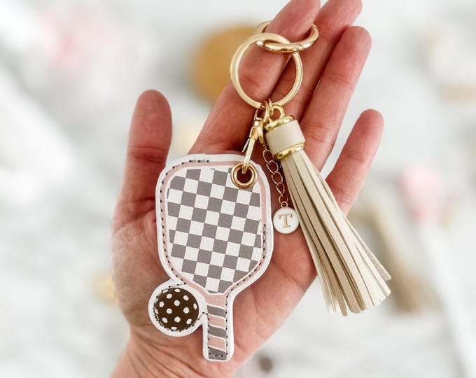 Pickleball Keychain: Initial Charm, Pocket, Optional Wristlet