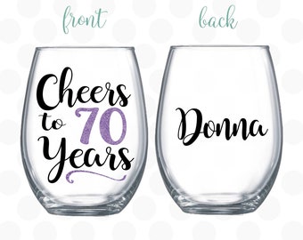 Cheers to 70 years, 1953 70th birthday gifts for women, Large wine glass, 70th birthday wine glass, 70th birthday gift, 70th birthday