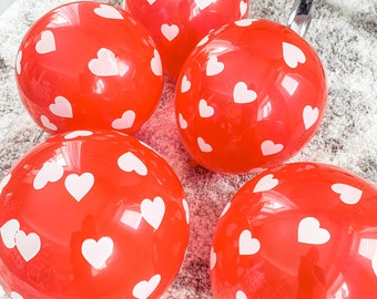 Red Latex Balloons with heart designs for Valentine's Day party decorations for adults, Valentine's Day party theme ideas, galentines 2024