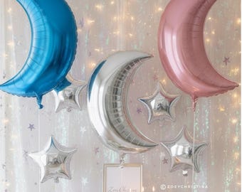 Globos para fiesta de cumpleaños de galaxia: temática de nave espacial y luna, rosa o plateado, 35"