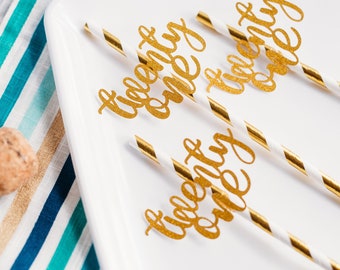 21st Birthday Straw Decor: Gold Party Celebration, 12 Pack