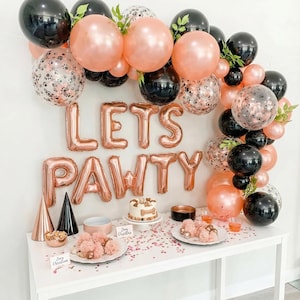 Lets Pawty Rose Gold Balloon Garland: Dog Birthday Party Decorations