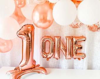 1st Birthday party decorations for girl, Rose Gold First Bday decor, 1st Birthday Girl, 1st Birthday balloon garland arch bundle kit