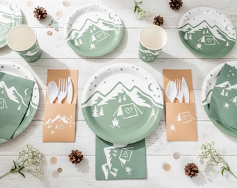 Camping Bachelorette Party Decorations: Plates, Cups, Napkins, Cutlery