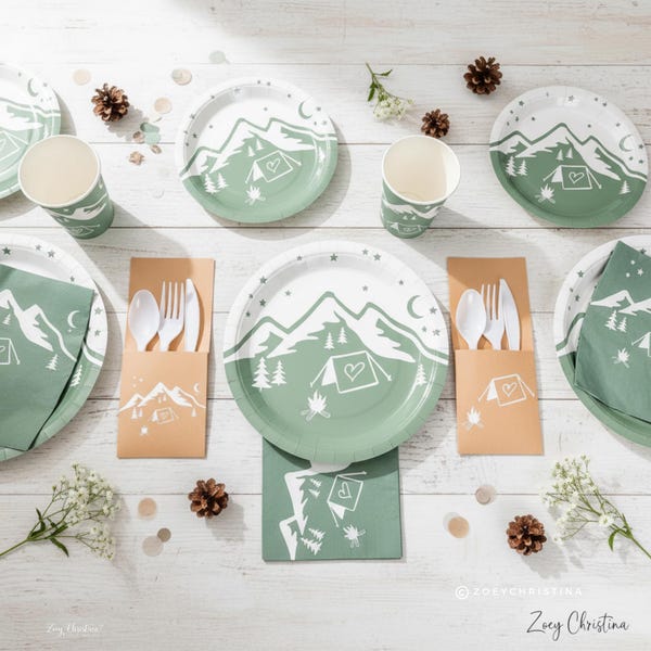 Camping Bachelorette Party Decorations: Plates, Cups, Napkins, Cutlery