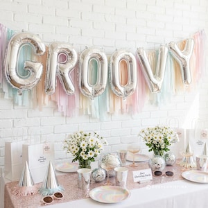 Groovy Foil Letter Balloons: 16-Inch Retro 70s Party Decor