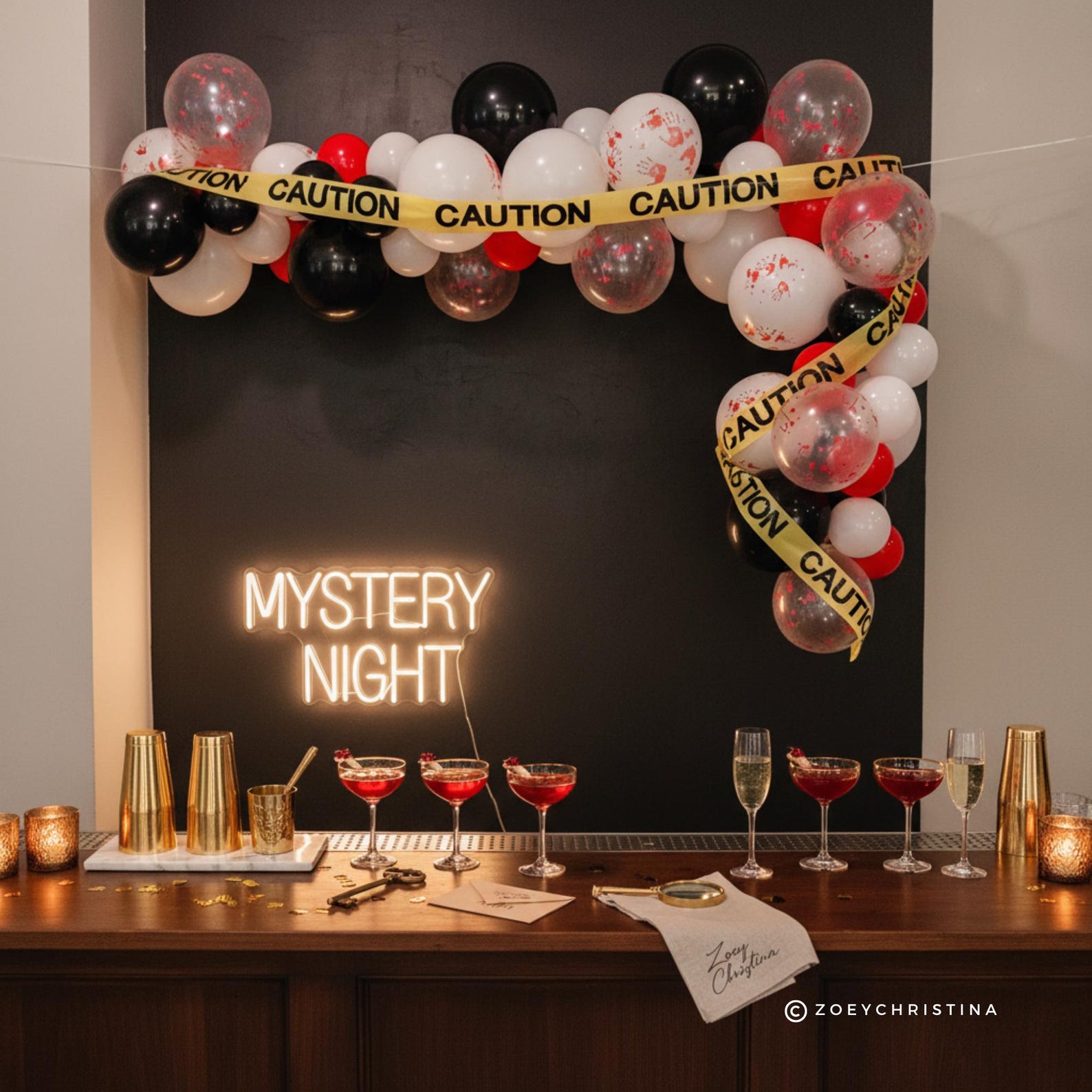 Murder Mystery Party Balloon Garland Kit True Crime Blood Splatter Detective Crime Scene Sleuth Farewell Twenties Event Decor RIP 20s