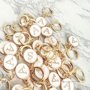 Gold Initial Charms for Keychains – Personalized Letter Add-On – White Enamel Initial Pendant – Custom Accessory for Gifts, Bags, Bracelets