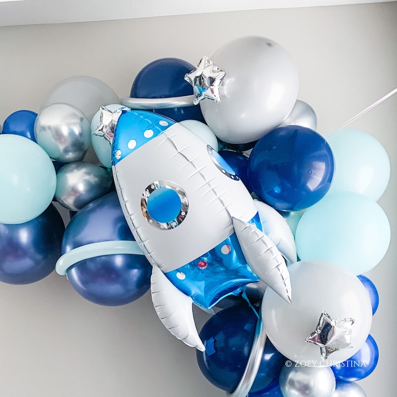 Spaceship Galaxy Birthday Party balloon decorations, Space ship balloon party decorations for her him, space themed twinkle bday night image 4