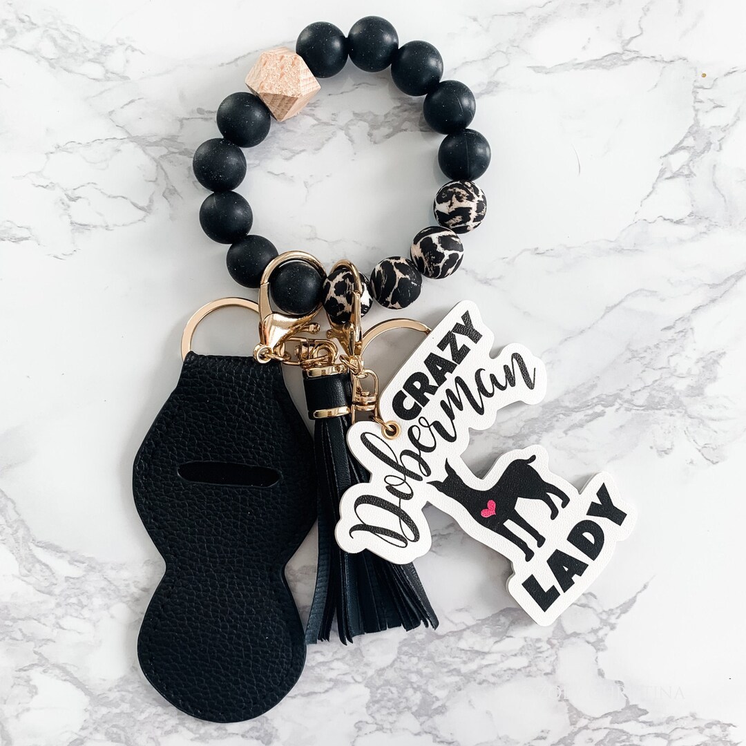 Crazy Doberman Lady Doberman Keychain Gift, Dog Wristlet Keychain Car ...