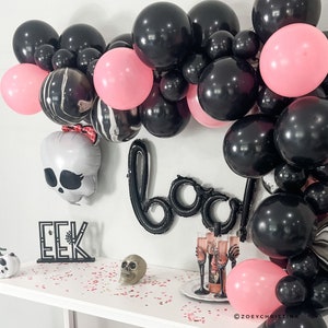 Pink and Black Monster Halloween Party Decor decorations Supplies Accessories Balloon Arch Monochrome, Halloween Birthday Photo Booth