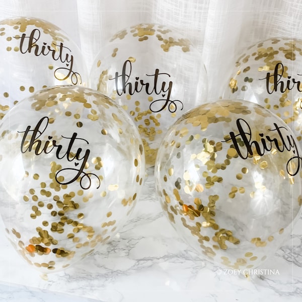 30th Birthday Gold or Rose gold Confetti party decorations for her, balloon diy bouquet, 30 Thirty balloon Cheers to 30 years Women birthday