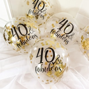 40th Birthday Rose Gold Confetti balloon bouquet, 40 forty balloon party decorations for her, Cheers to 40 years Women birthday