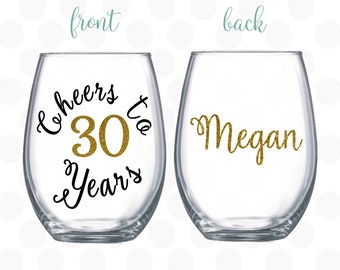 Cheers to 30 years, 30th birthday gift for women, gift for 30 years old, Turning 30, 30th birthday wine glass, 30th birthday for her