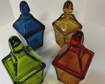 Vintage Viking Glass Cigarette Jar Set of 4 Bluenique Avocado Persimmon Amber