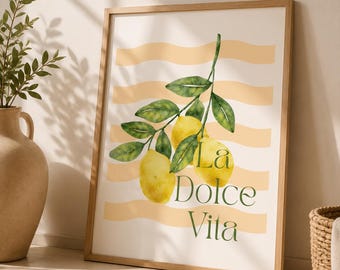 Utskrivbar väggkonst La Dolce Vita | Italiensk sommarposter | Citrontryck | Digital nedladdning
