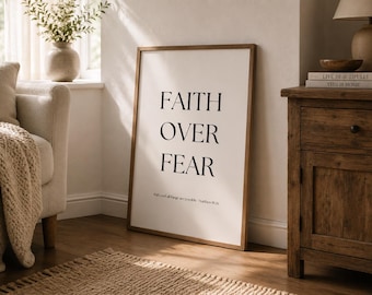 Faith Over Fear Poster | Christian Wall Art | Bible Verse Matthew 19:26 | Minimalist Christian Wall Art | Digital Download