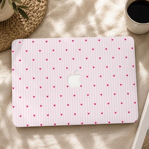 Pink Stripe Hearts Macbook Case Cover for Macbook Air 13 15 11 Inch 2026 2025 2024, Macbook Pro 13 14 15 16,M5 M4 M3 M2 Protective Hard Case