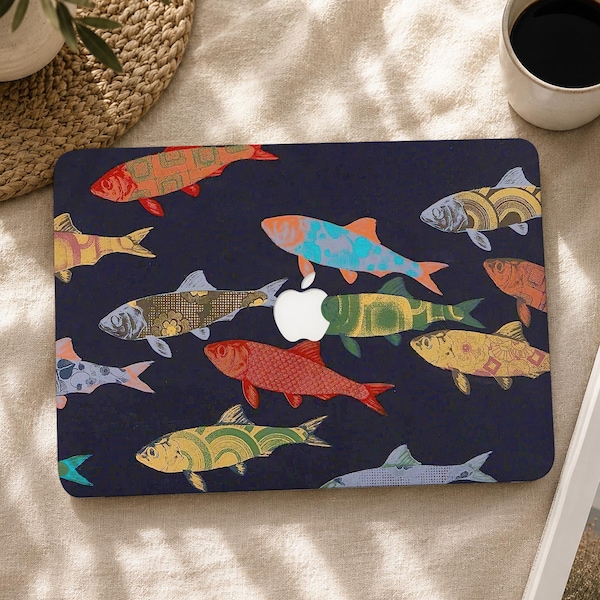 Etui na laptopa w stylu japońskim z motywem ryby do MacBooka Pro 16 15 14 13 cali, MacBooka Air 15 13 11 cali, 2026 2025 2024, M5 M4 M3 M2